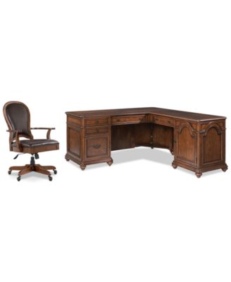 Furniture - Clinton Hill Cherry Home Office, 2-Pc. Set (L-Shaped Desk & Leather Desk Chair)