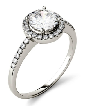 image of Moissanite Round Halo Ring (1-1/3 ct. t.w. Diamond Equivalent) in 14k Gold or White Gold or Rose Gold