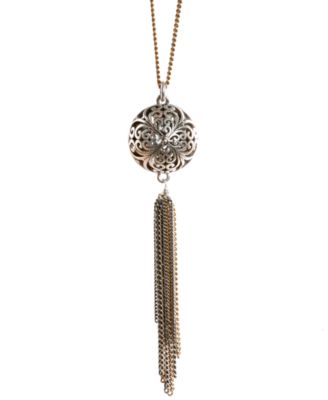 Lucky Brand - Necklace, Silver-Tone Openwork Tassel Pendant
