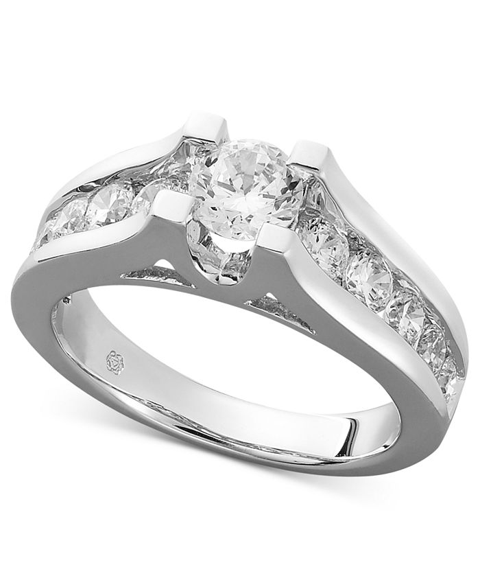 Macy's Diamond Channel Engagement Ring in 14k White Gold (1-1/2 ct. t.w ...