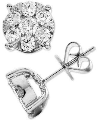 Macy's - Diamond Cluster Stud Earrings (1-1/2 ct. t.w.) in 14k White Gold