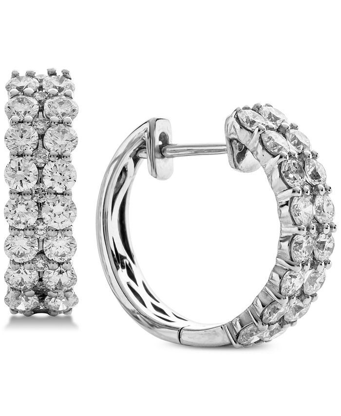 Macy's - Diamond Double Row Hoop Earrings (2 ct. t.w.) in 14k White Gold
