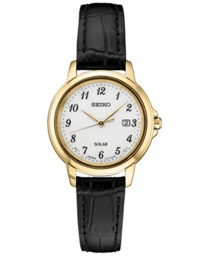 image of Seiko Women-s Solar Essentials Black Leather Strap Watch 28mm