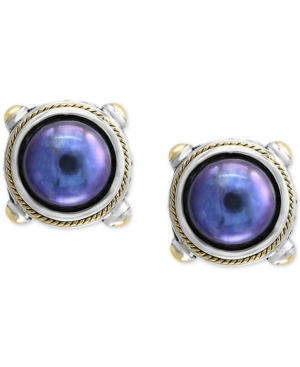 image of Effy Dyed Cultured Freshwater Pearl (10mm) Stud Earrings in Sterling Silver & 18k Gold Over Silver