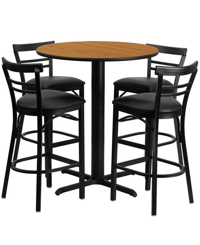24'' Round Laminate Table Set with X-Base and 4 Two-Slat Ladder Back Metal Barstools main image 1