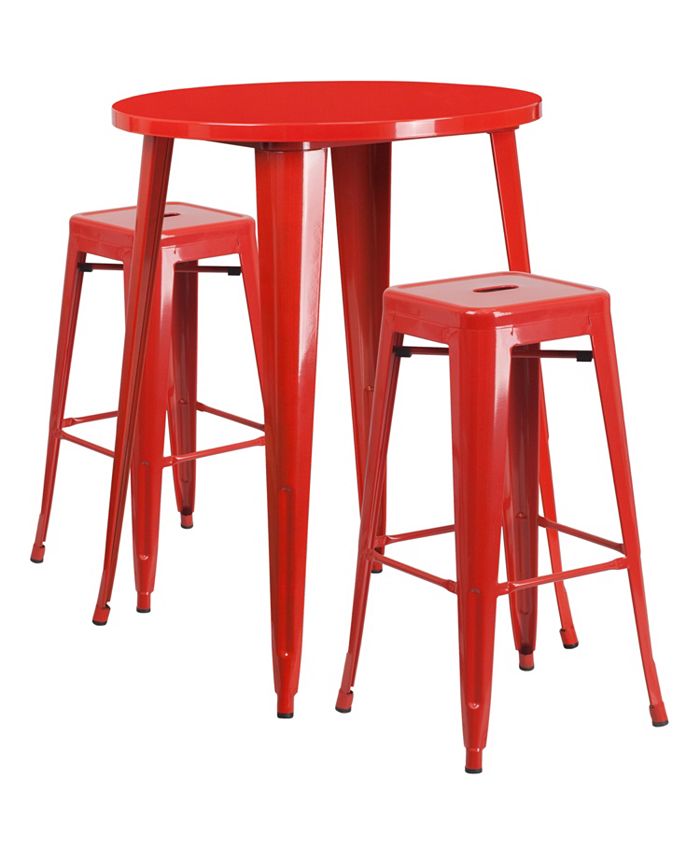 Flash Furniture 30'' Round Red Metal IndoorOutdoor Bar Table Set With