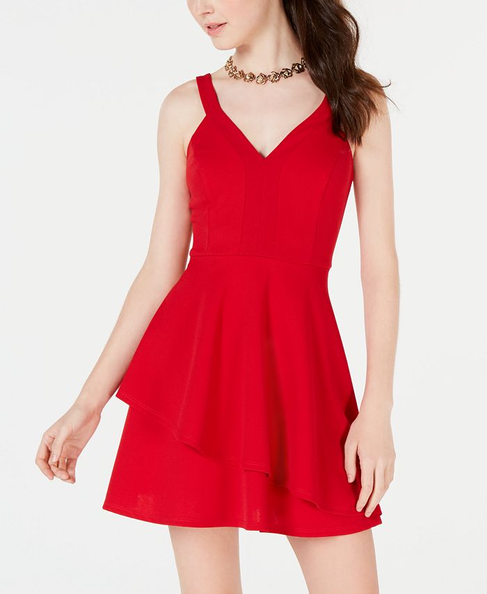 Bcx Juniors Asymmetrical Hem Rhinestone Dress Red Size X Small main image 0