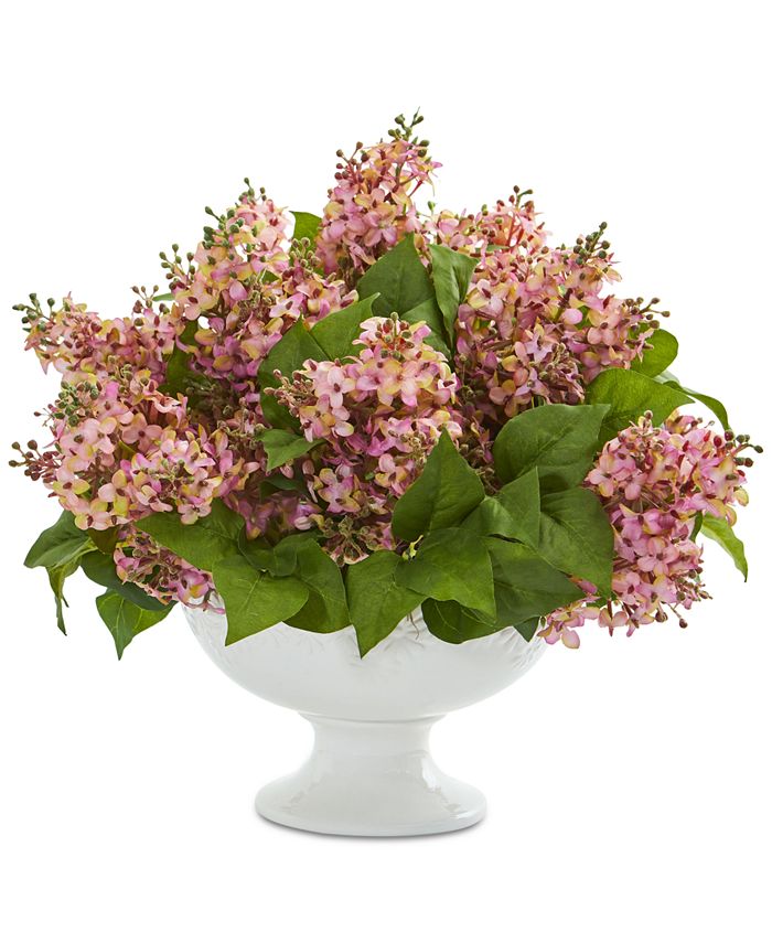 Nearly Natural - Natural Lilac Artificial Arrangement in White Pedestal Vase