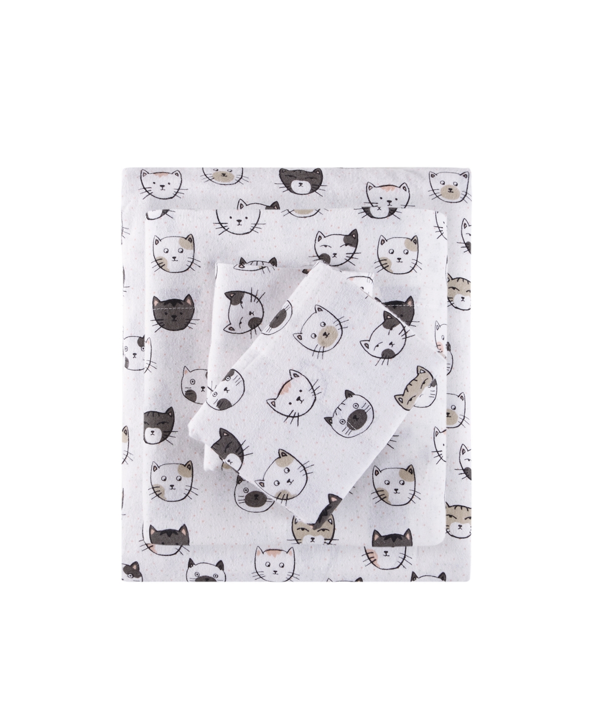 Intelligent Design Novelty Printed Flannel 4-pc. Sheet Set, Queen In Grey,pink Cats