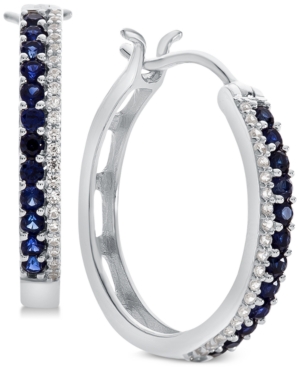 image of Sapphire (5/8 ct. t.w.) & Diamond (1/8 ct. t.w.) Hoop Earrings in 14k White Gold