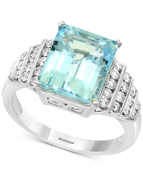Effy Collection Effy Aquamarine 3 9 10 Ct T W Diamond 3 8 Ct T W Ring In 14k White Gold Reviews Rings Jewelry Watches Macy S
