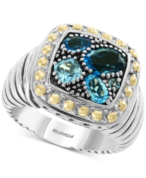image of Effy Blue Topaz Cluster Ring (1-9/10 ct. t.w.) in Sterling Silver & 18k Gold