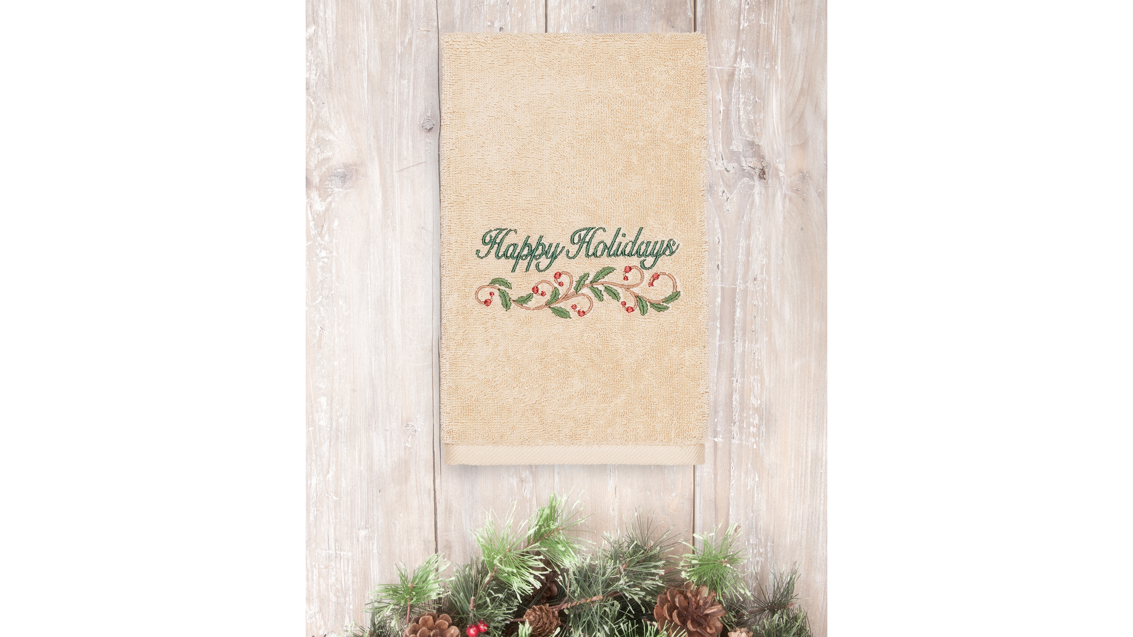 Linum Home Christmas Happy Holidays 100% Turkish Cotton Hand Towel