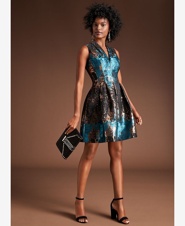 Vince Camuto Metallic Jacquard Fit & Flare Dress - Macy's