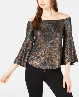 Bar III Foil Shimmer Off-The-Shoulder Top, Created for Macy's - Macy's