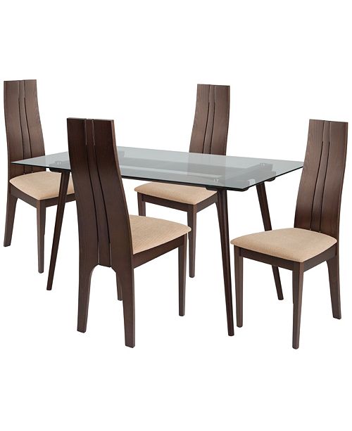 Flash Furniture Concord 5 Piece Espresso Wood Dining Table Set With Glass Top And Padded Wood Dining Chairs Reviews Furniture Macy S