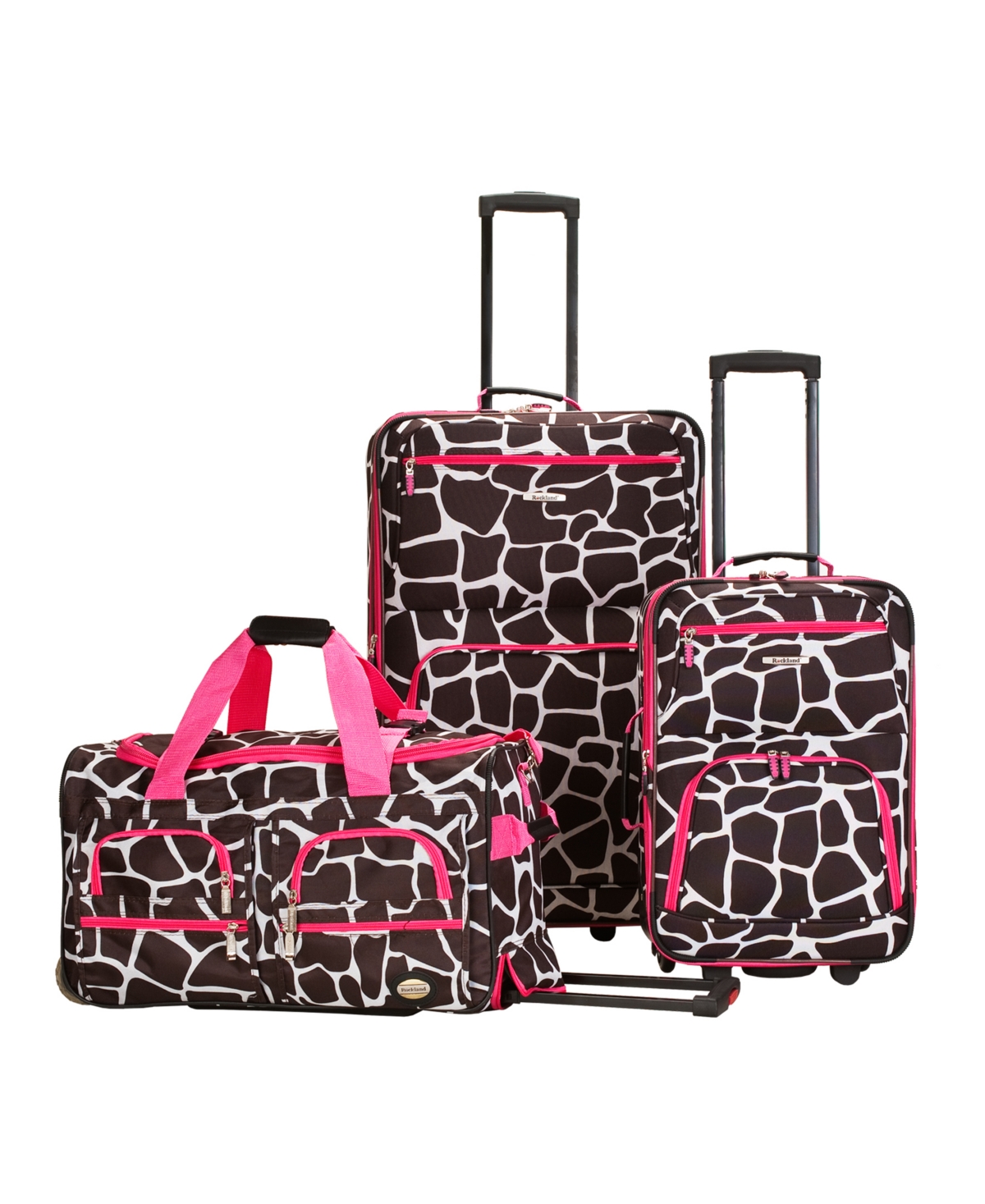 3-Pc. Softside Luggage Set - Giraffe with Pink Trim