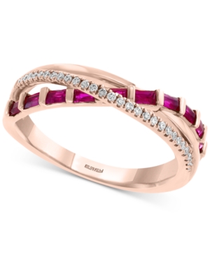 image of Effy Certified Ruby (1/2 ct. t.w.) & Diamond (1/10 ct. t.w.) Crisscross Ring in 14k Rose Gold