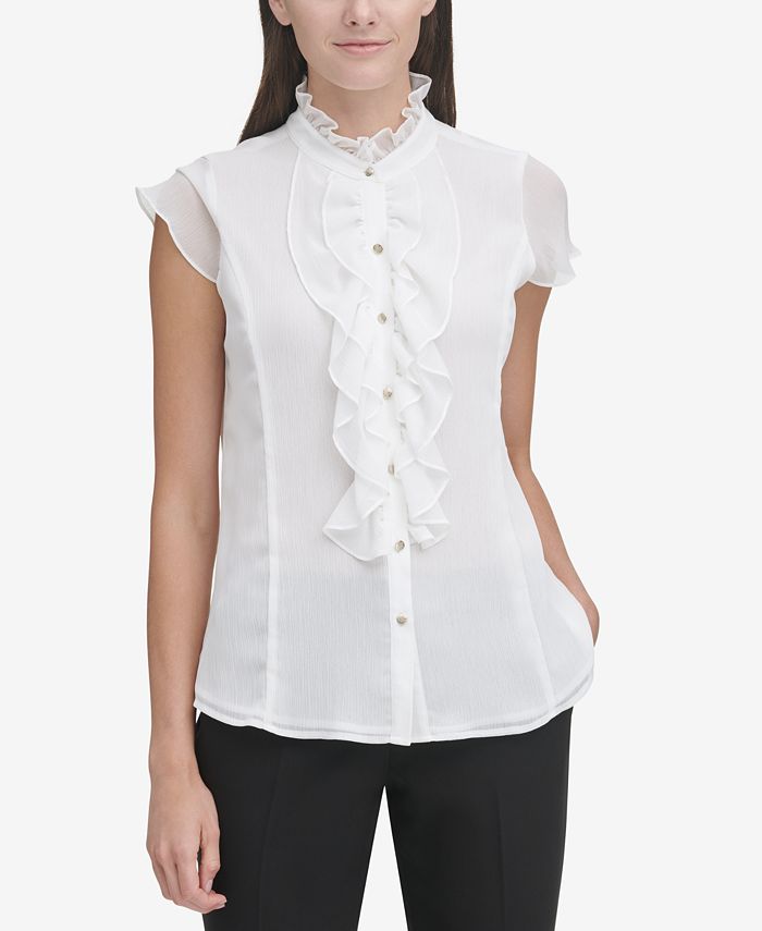 Tommy Hilfiger Ruffle-Trim Cap-Sleeve Blouse, Created for Macy's - Macy's