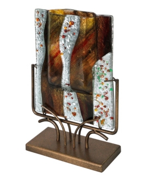 Jasmine Art Glass 9" X 13" Rectangle Vase Gold Kissed Stand In Multi