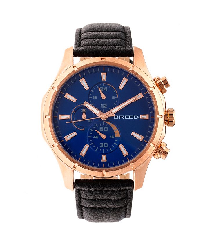 Breed - Lacroix Chronograph Leather-Band Watch - Rose Gold/Dark Brown