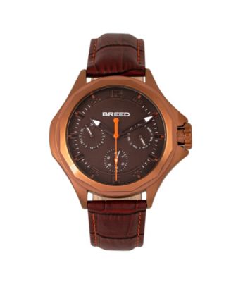 Breed - Tempe Leather-Band Watch w/Day/Date - Brown/Bronze