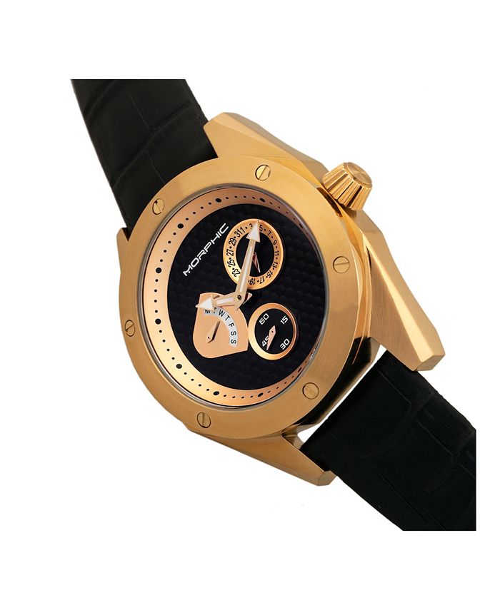 Morphic M46 Series, Gold Case, Black Leather Band Men's Watch w/Date ...
