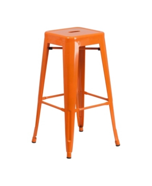 Clickhere2shop 30" High Backless Metal Indoor-outdoor Barstool With Square Seat In Orange