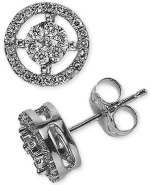 image of Diamond Cluster Halo Stud Earrings (1/4 ct. t.w.) in 10k White Gold