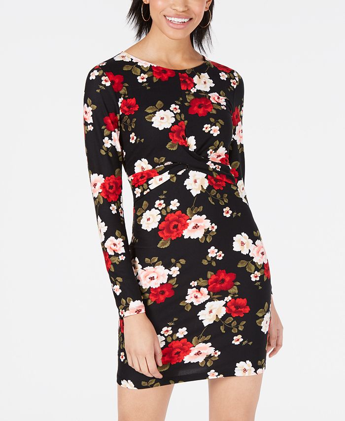 Planet Gold Juniors Floral Print Twist Bodycon Dress Macy s