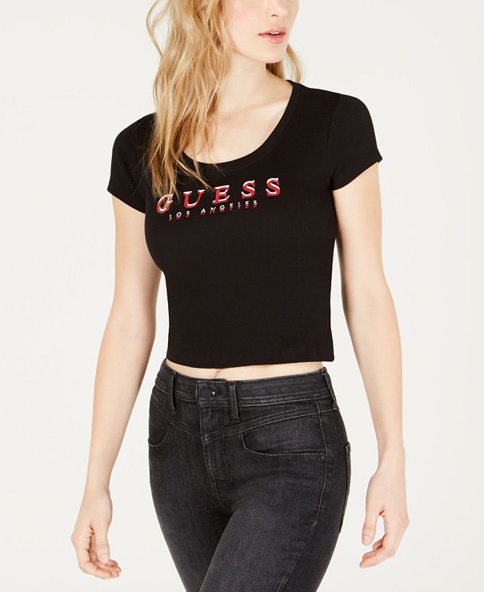 GUESS Originals Scoop-Neck Cropped T-Shirt - Macy's