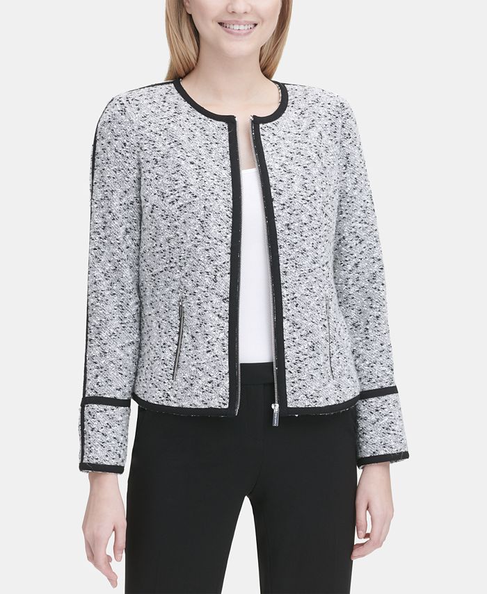 Calvin Klein Piped Tweed Jacket - Macy's