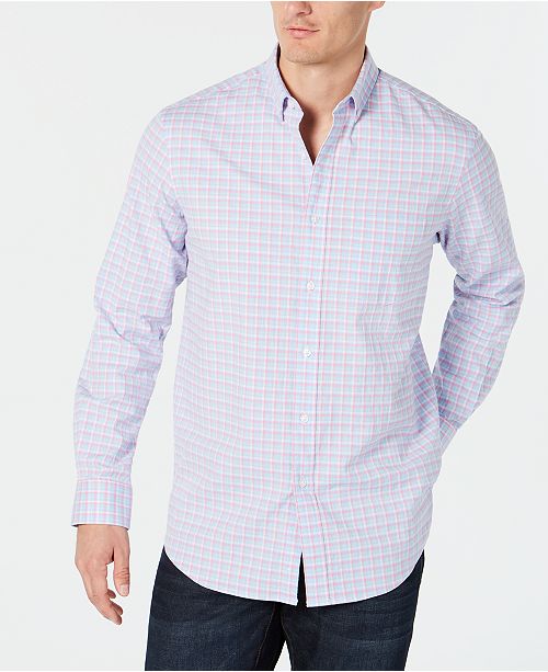 Club Room Men S Stretch Plaid Oxford Long Sleeve Shirt Created