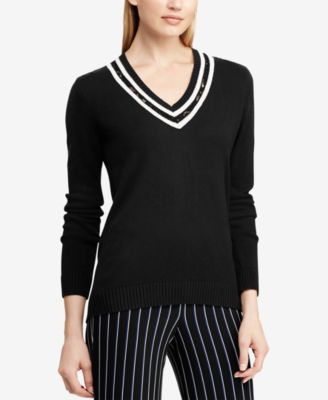 Lace Trim V-Neck Sweater main image 1