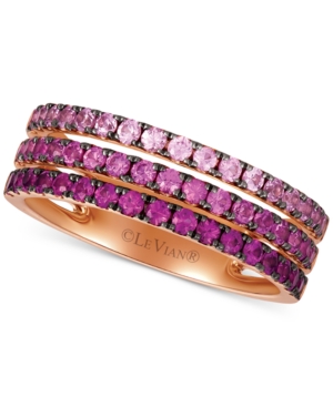 image of Le Vian Strawberry Layer Cake Pink Sapphire Ombre Three Row Ring (1 ct. t.w.) in 14k Rose Gold
