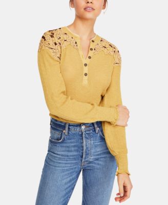 Free People - Cotton Embroidered Henley Top