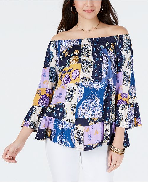 Style & Co Petite Printed Off-The-Shoulder Top, Created for Macy's ...