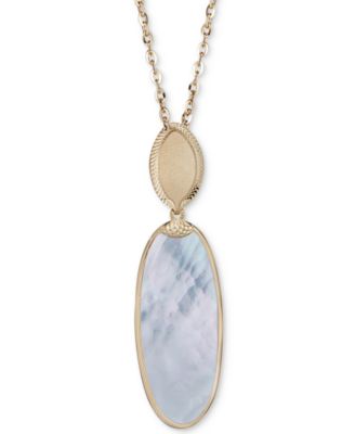 Macy's - Mother-of-Pearl Oval Pendant Necklace in 14k Gold-Plated Sterling Silver, 18" + 2" extender