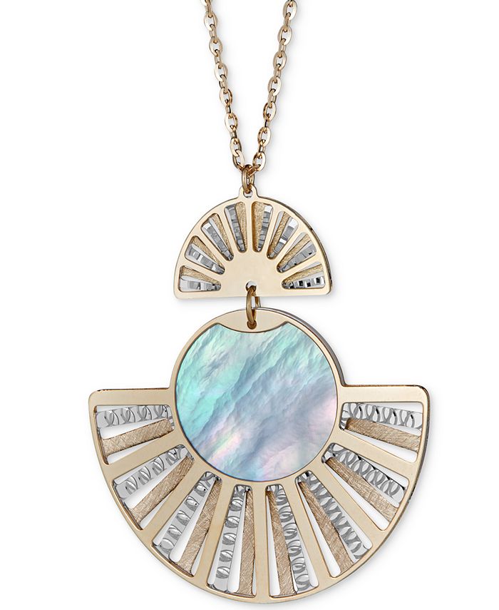 Macy's - Mother-of-Pearl Two-Tone Fan Pendant Necklace in Sterling Silver & 14k Gold-Plate, 18" + 2" extender
