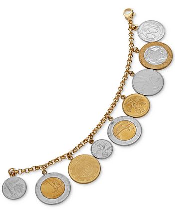 Italian Gold - Vermeil Bracelet, Lira Coins Charm Bracelet