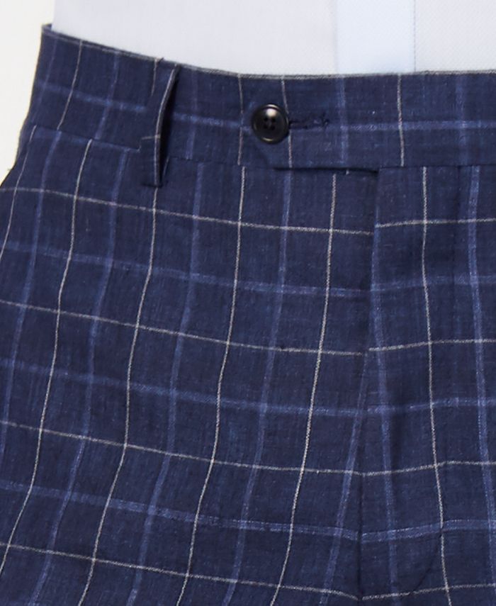 Tommy Hilfiger Men's Modern-Fit Navy Windowpane Linen Suit Pants ...