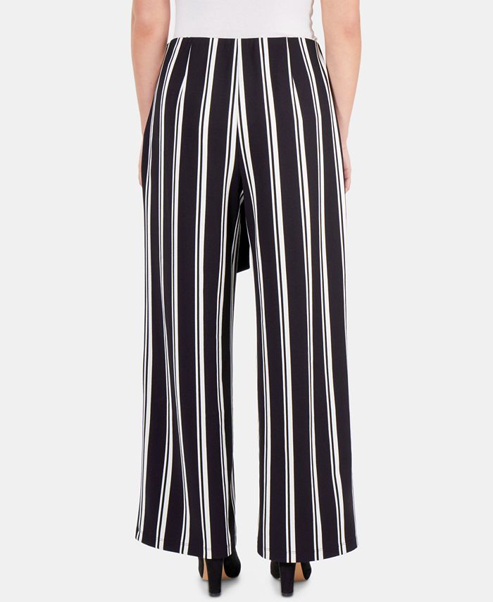NY Collection Striped Tie-Waist Faux-Wrap Pants - Macy's