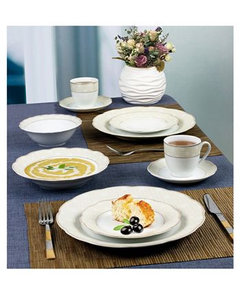 Lorren Home Trends - 57 Piece Wavy Dinnerware Set-Porcelain China Service for 8 People-Tova