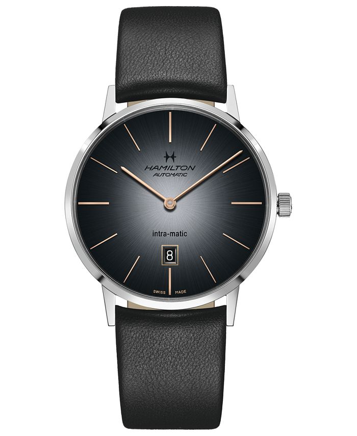 Hamilton Men's Swiss Automatic Intra-Matic Black Leather Strap Watch ...