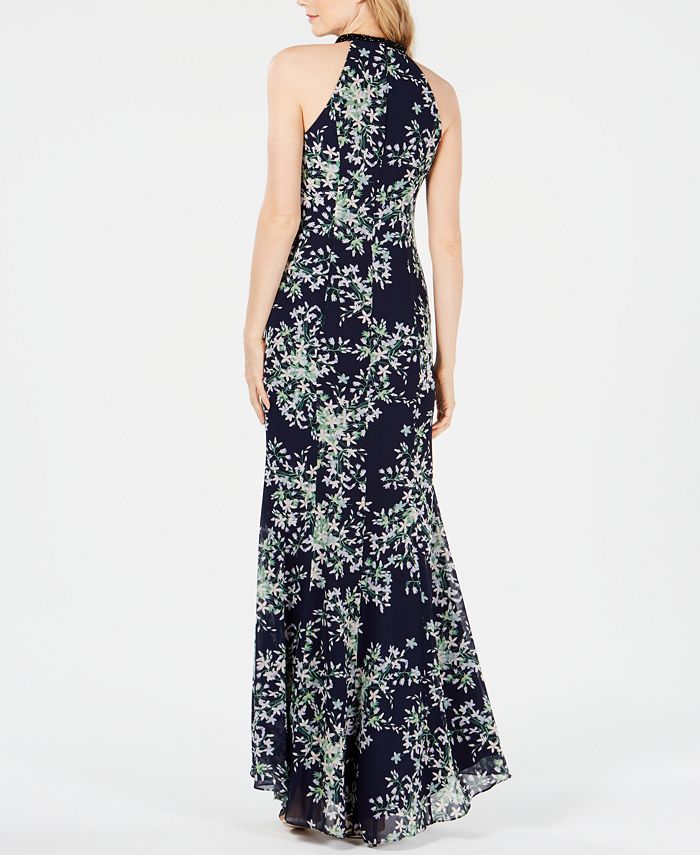 Calvin Klein Printed Halter Gown - Macy's
