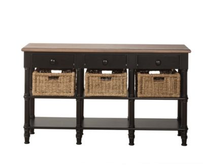 sofa table with baskets