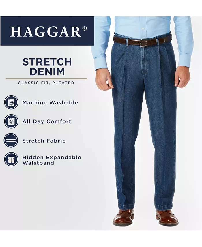 Men's Stretch Denim Classic-Fit Pleated Pants - thumbnail 8