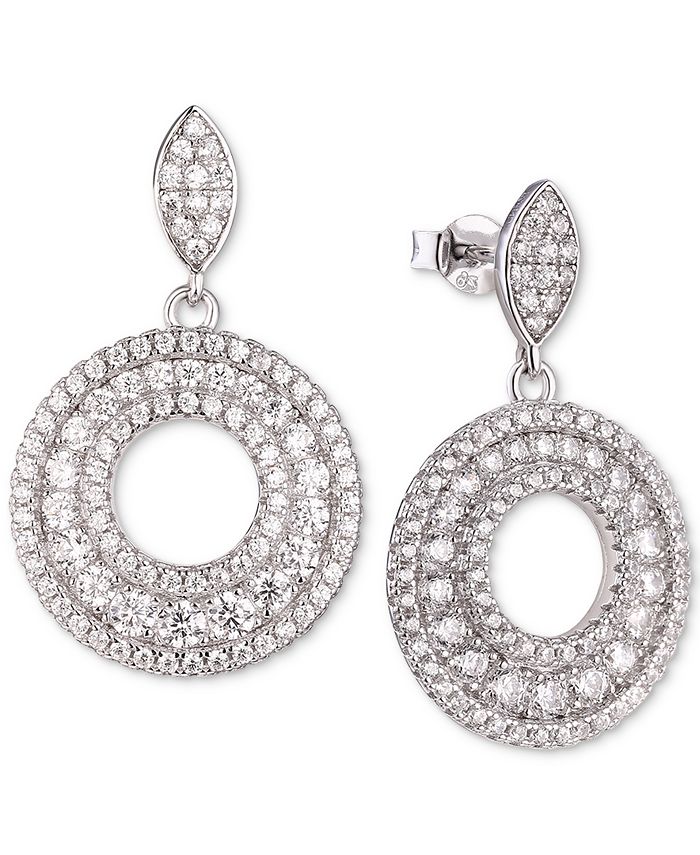 Tiara Cubic Zirconia Circle Drop Earrings in Sterling Silver - Macy's