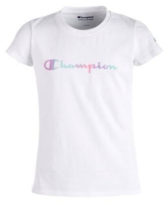 white and pink champion shirt