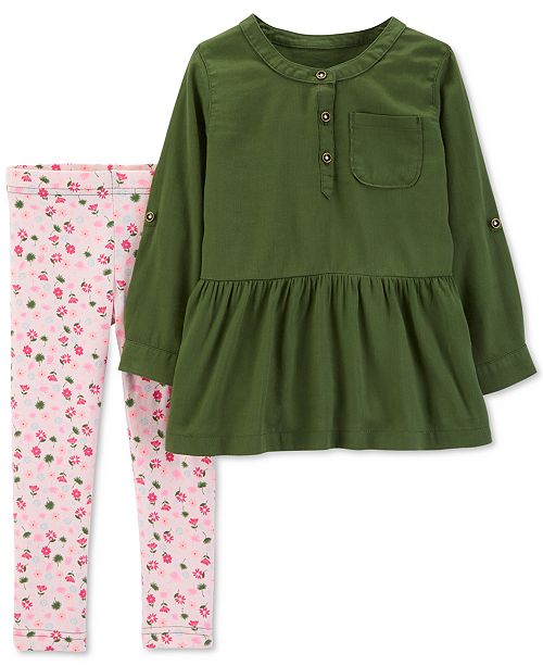 Carter S Toddler Girls 2 Pc Olive Tunic Floral Print Leggings Set Reviews Sets Outfits Kids Macy S
